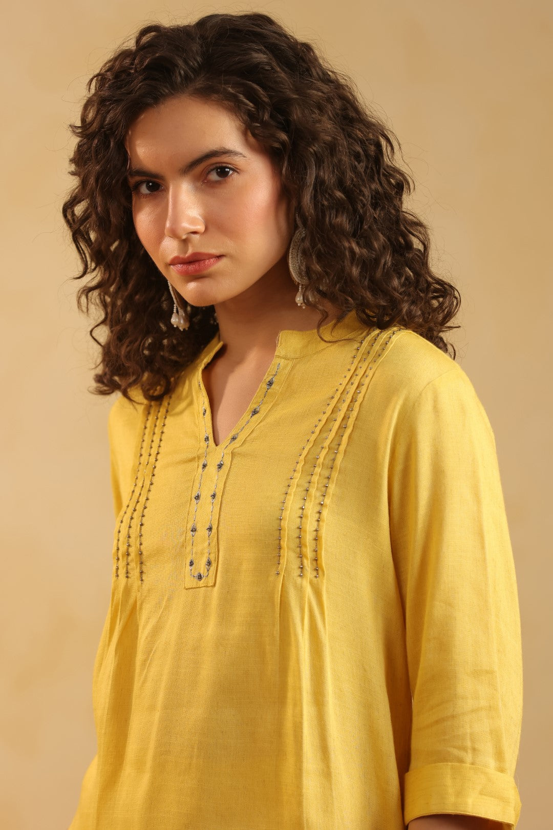 Yellow Cotton Linen Kurta & Pant Co-Ord Set for Women