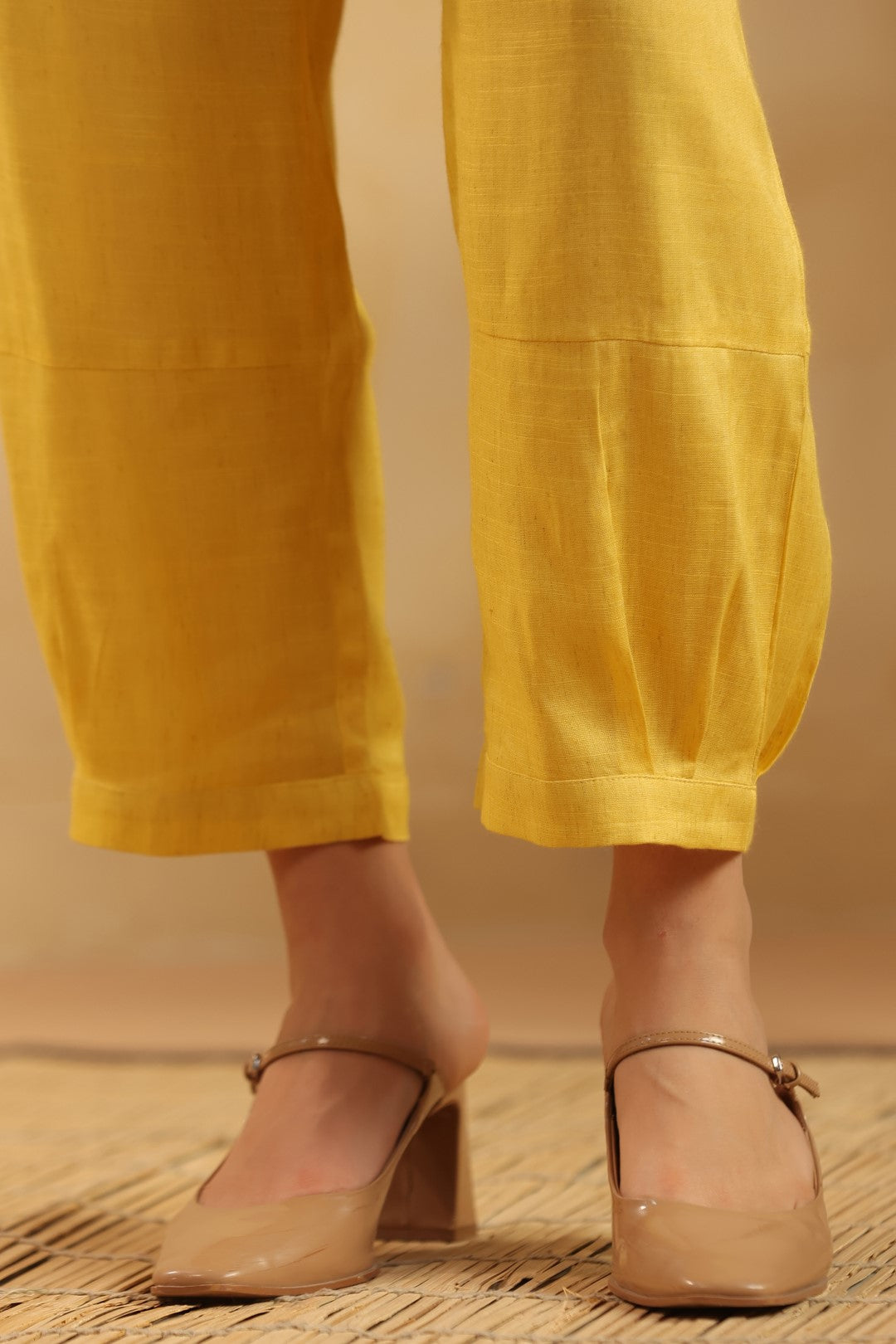 Yellow Cotton Linen Kurta & Pant Co-Ord Set for Women