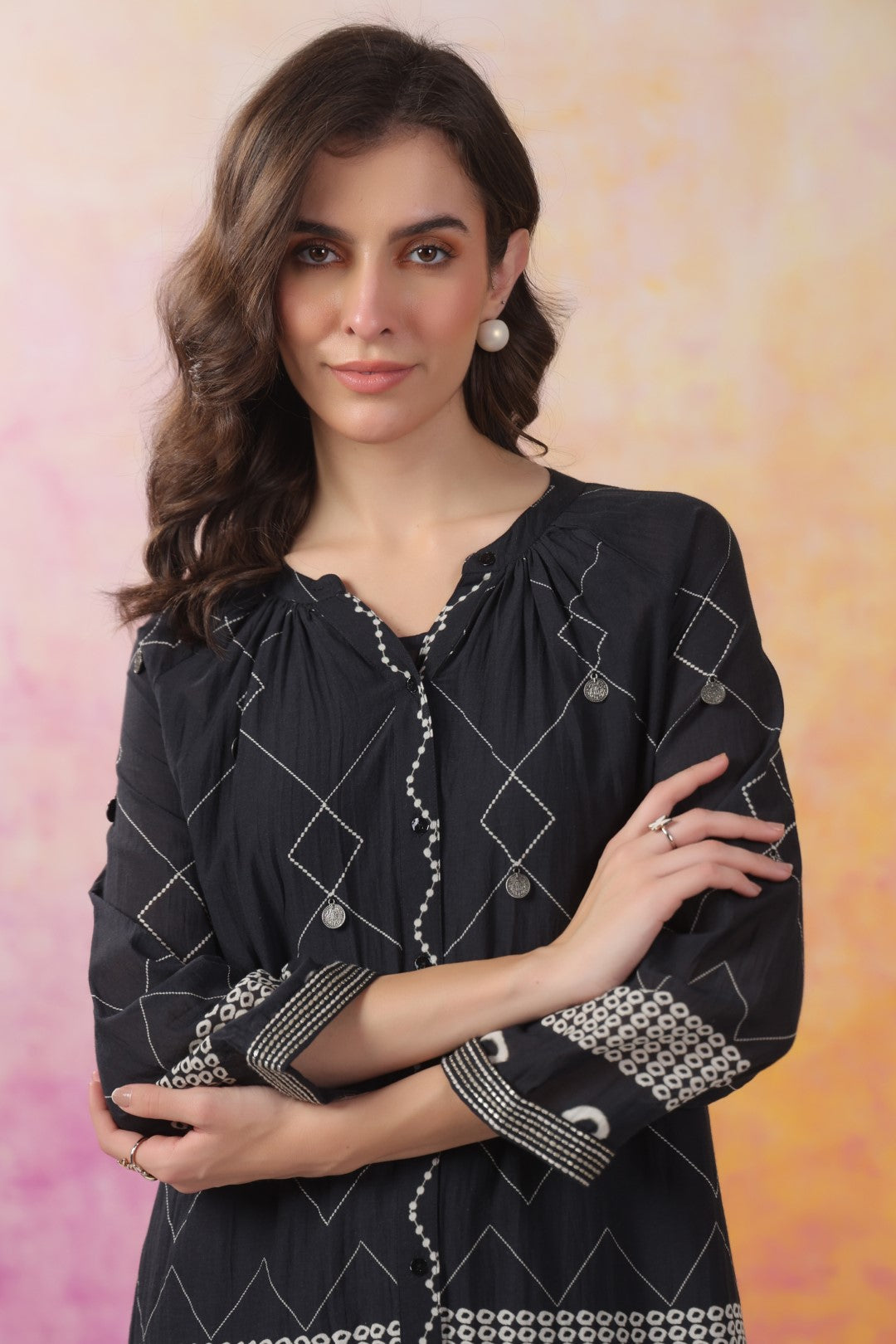 Women’s Viscose Black Color Embroidered Co-Ord Set: