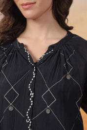 Women’s Viscose Black Color Embroidered Co-Ord Set: