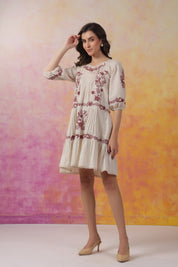 Nyaro Signature Ivory Cotton Flex Embroidered Tiered Dress