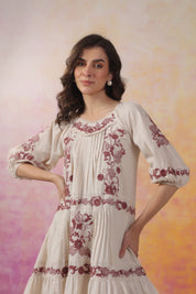 Nyaro Signature Ivory Cotton Flex Embroidered Tiered Dress