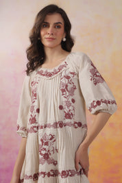 Nyaro Signature Ivory Cotton Flex Embroidered Tiered Dress