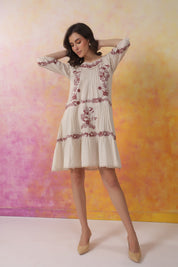 Nyaro Signature Ivory Cotton Flex Embroidered Tiered Dress