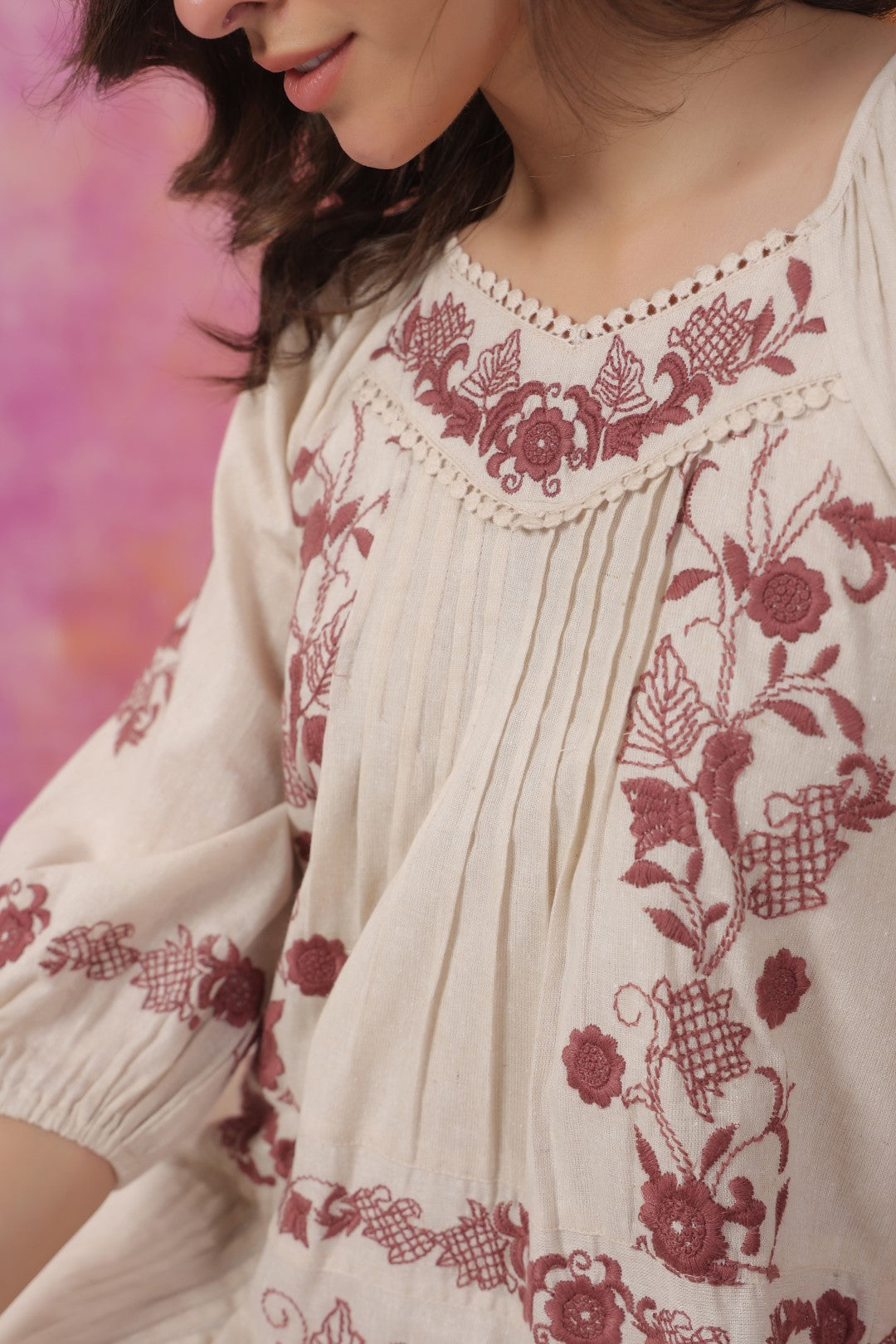 Nyaro Signature Ivory Cotton Flex Embroidered Tiered Dress