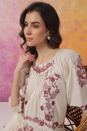 Nyaro Signature Ivory Cotton Flex Embroidered Tiered Dress