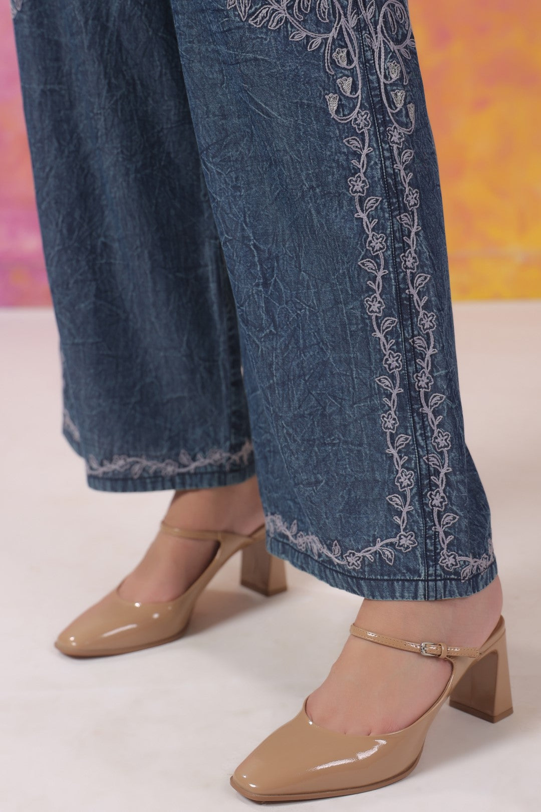 Women’s Denim Blue Color Embroidered Co-Ord Set:
