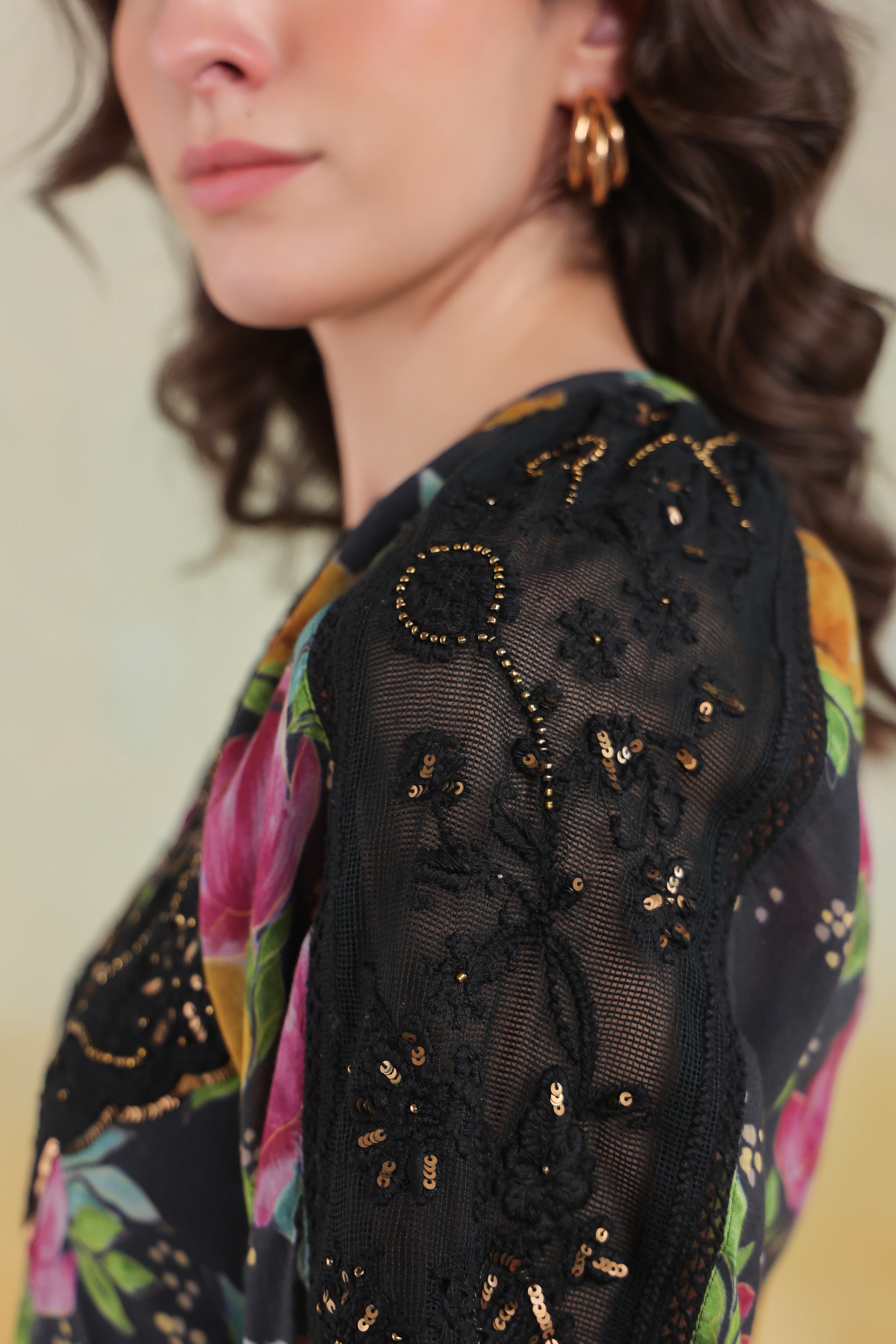 Women’s Black Viscose Rayon Printed Embroidered Dress