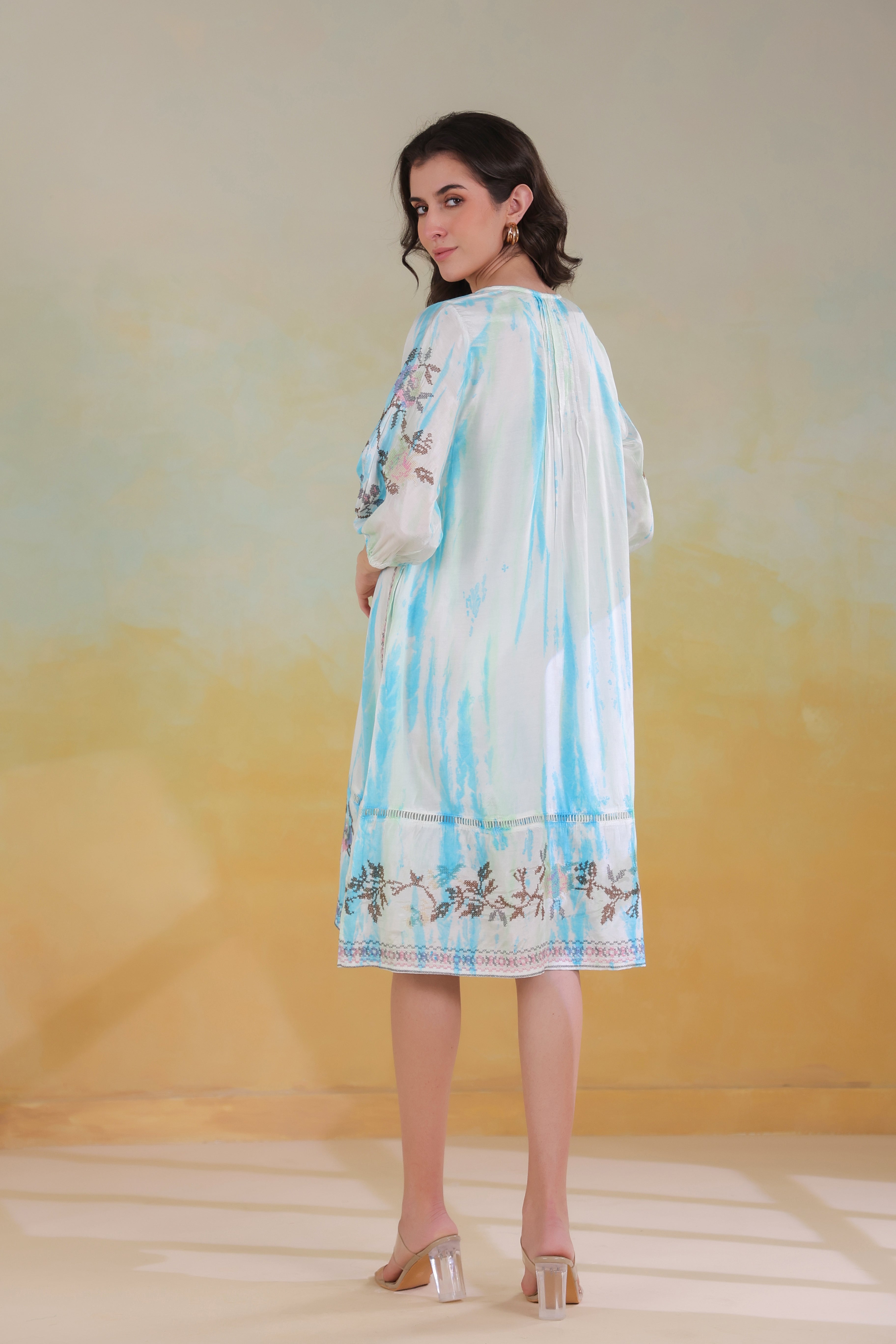 Women’s Blue Rayon Tie-Dye Embroidered Shrug