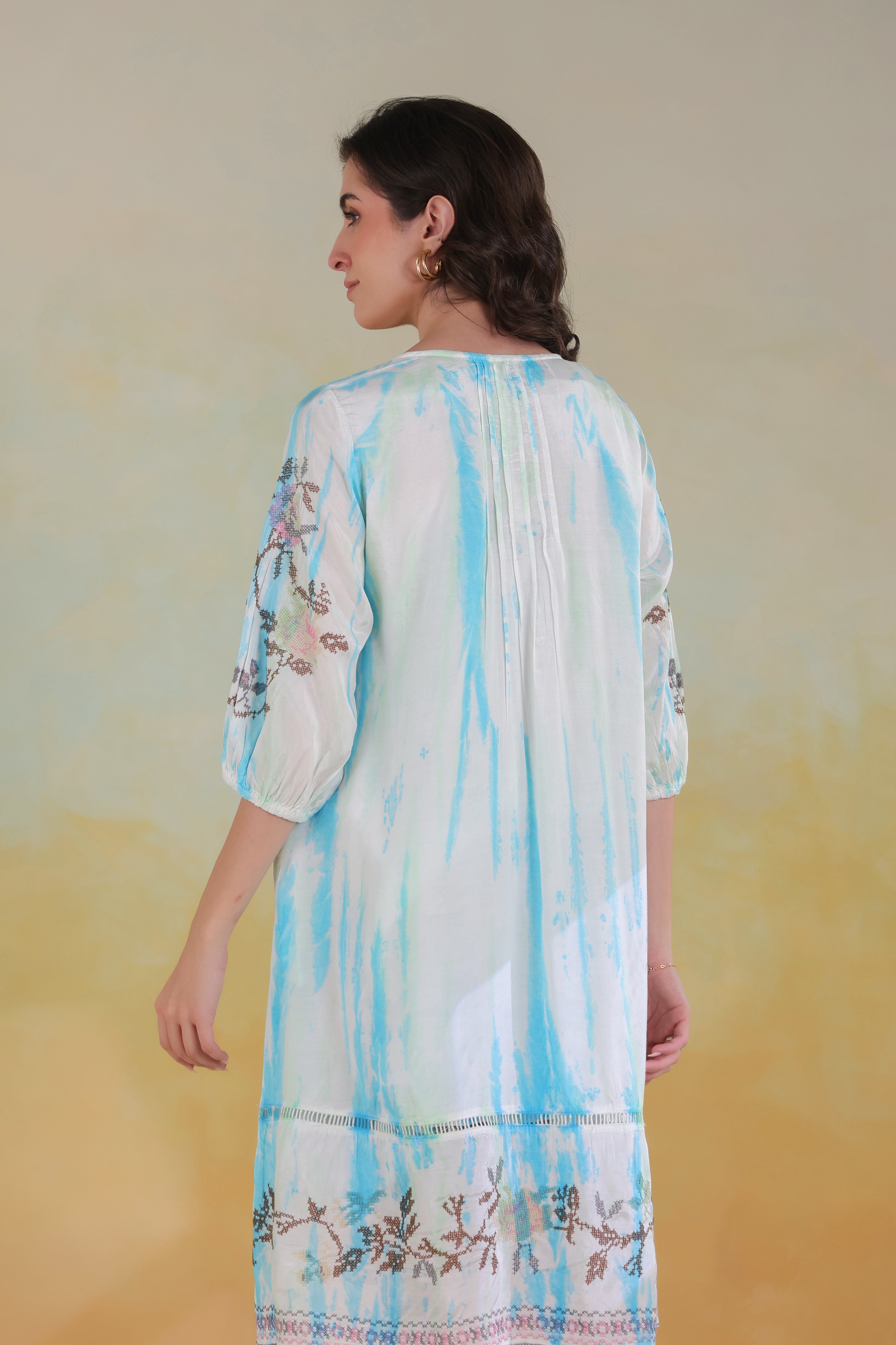 Women’s Blue Rayon Tie-Dye Embroidered Shrug