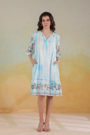 Women’s Blue Rayon Tie-Dye Embroidered Shrug