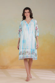 Women’s Blue Rayon Tie-Dye Embroidered Shrug