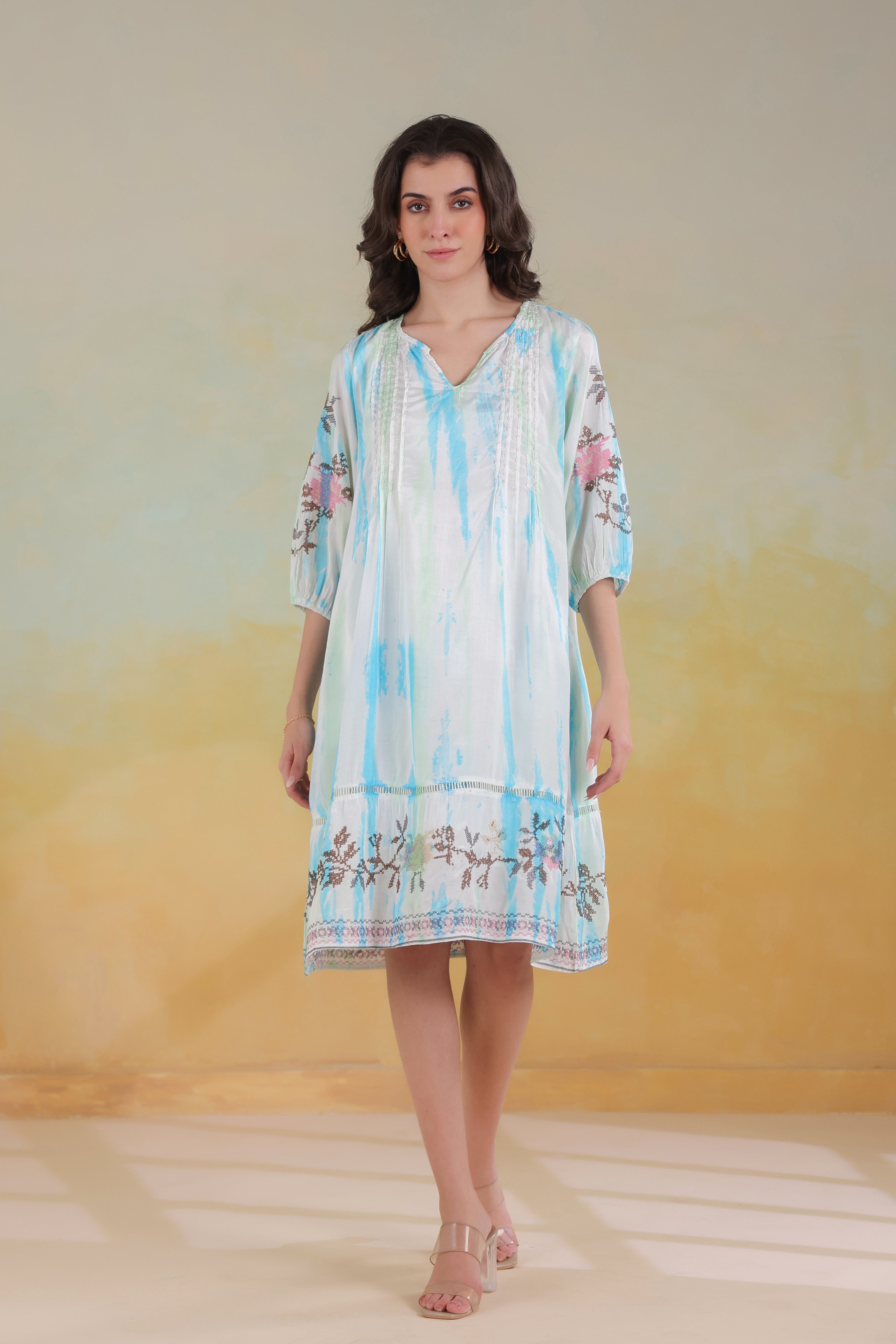 Women’s Blue Rayon Tie-Dye Embroidered Shrug