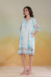 Women’s Blue Rayon Tie-Dye Embroidered Shrug
