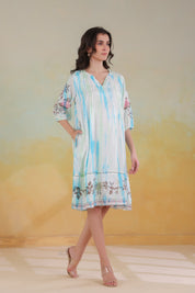 Women’s Blue Rayon Tie-Dye Embroidered Shrug