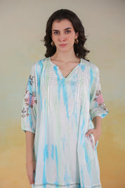 Women’s Blue Rayon Tie-Dye Embroidered Shrug