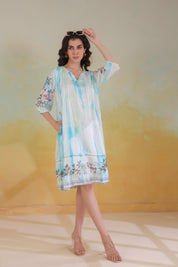 Women’s Blue Rayon Tie-Dye Embroidered Shrug