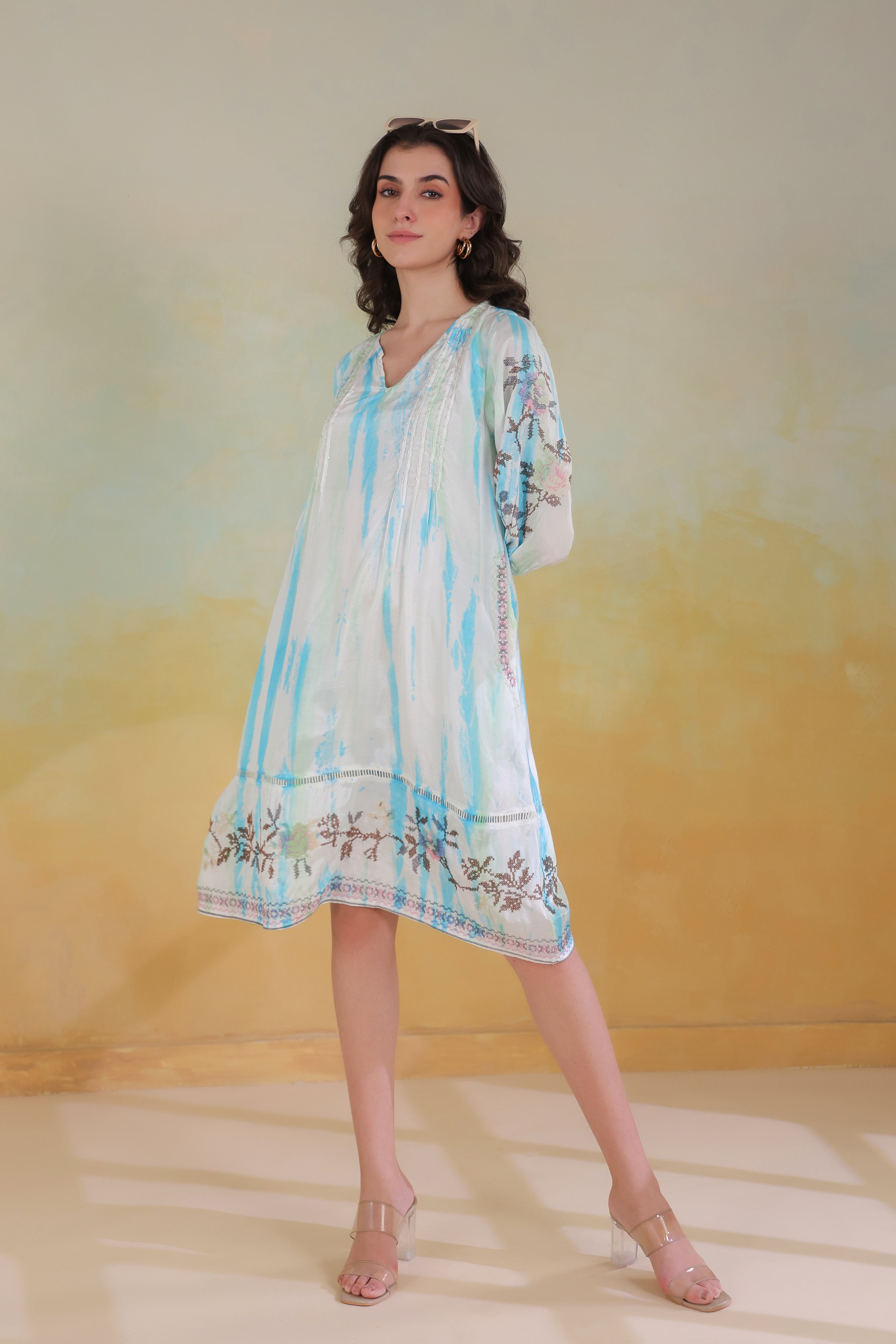 Women’s Blue Rayon Tie-Dye Embroidered Shrug