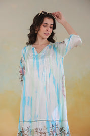 Women’s Blue Rayon Tie-Dye Embroidered Shrug