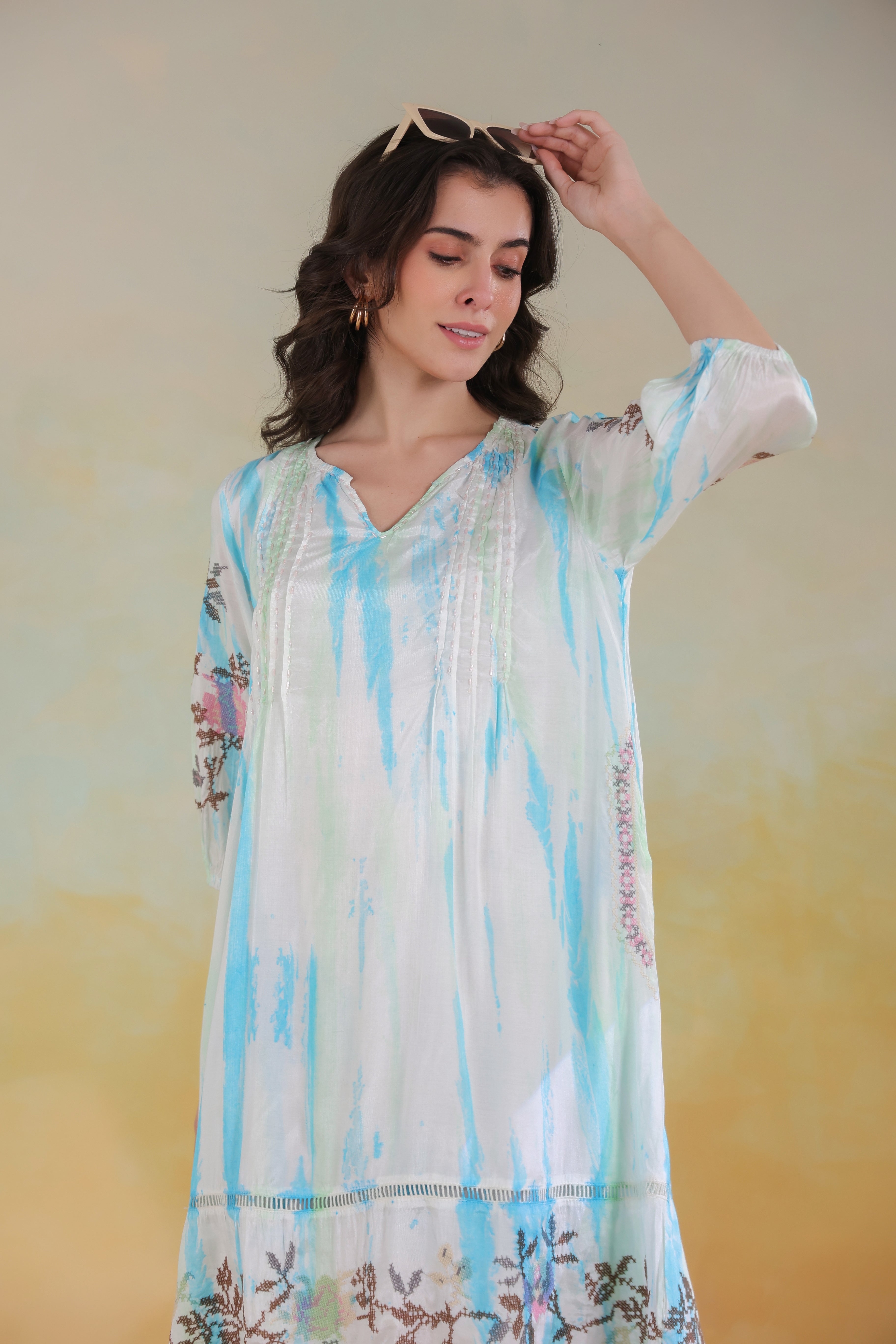 Women’s Blue Rayon Tie-Dye Embroidered Shrug