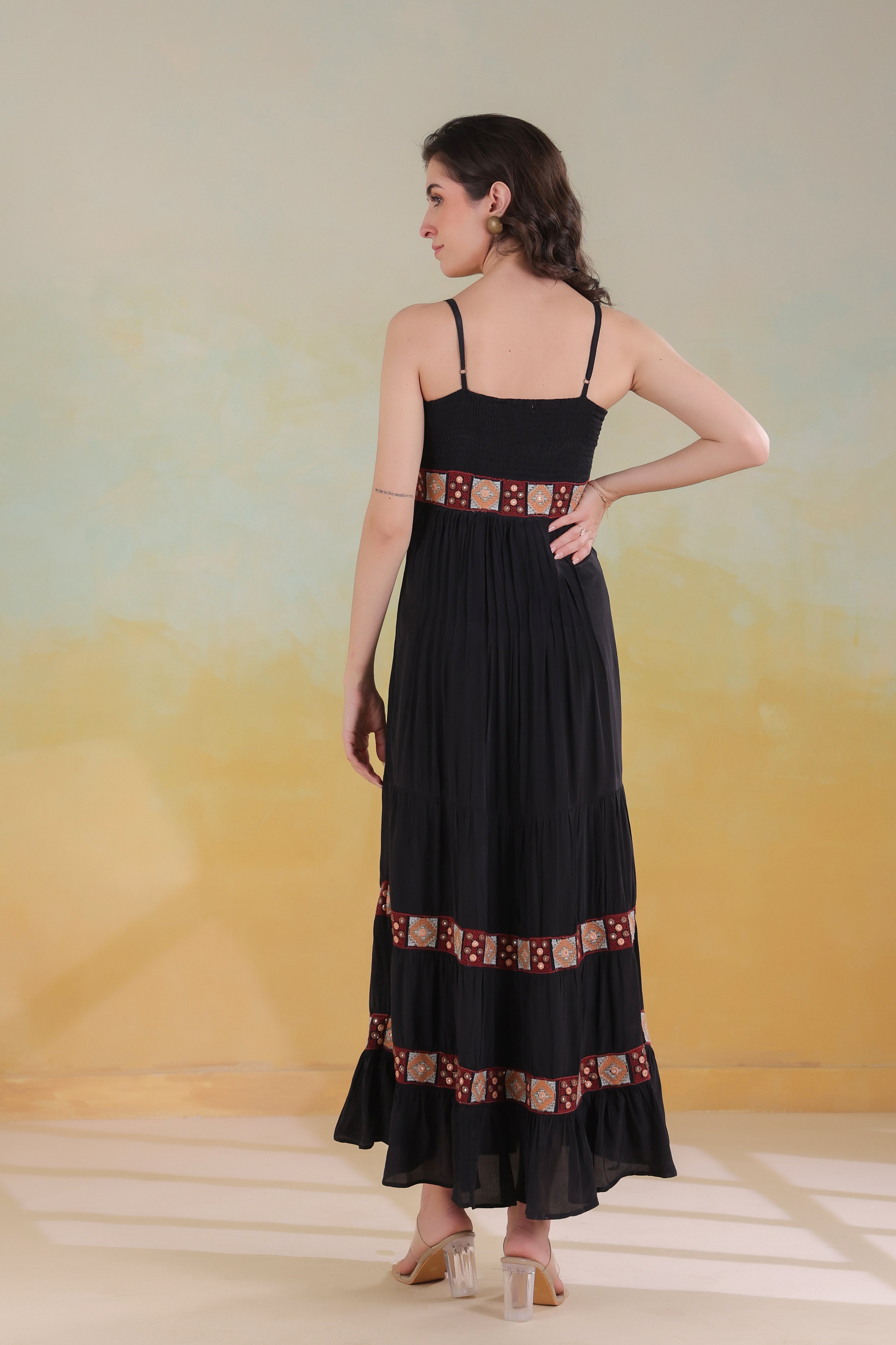Women’s Black Viscose Rayon Embroidered Dress