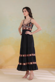 Women’s Black Viscose Rayon Embroidered Dress