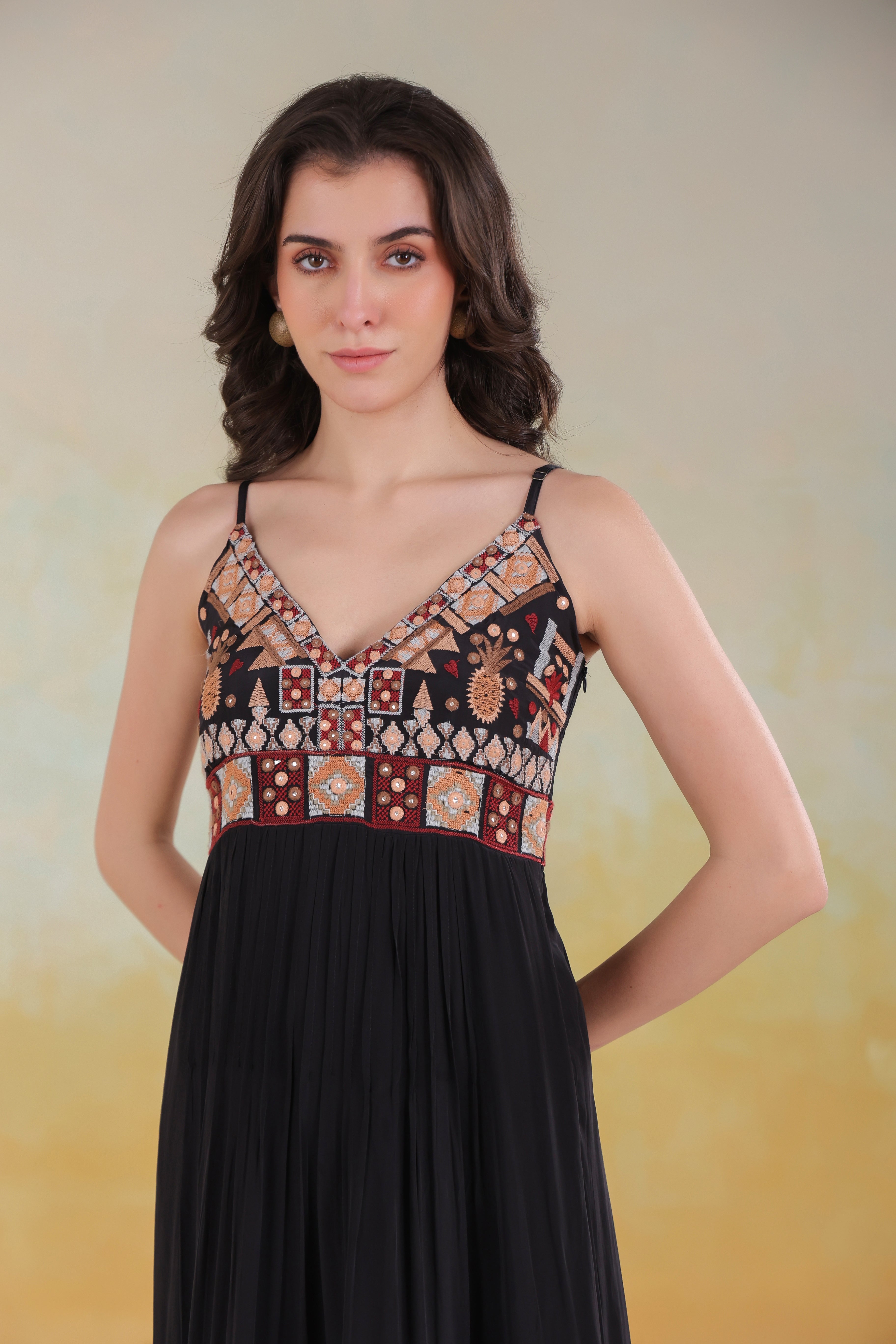 Women’s Black Viscose Rayon Embroidered Dress