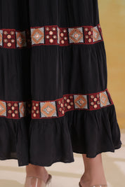 Women’s Black Viscose Rayon Embroidered Dress