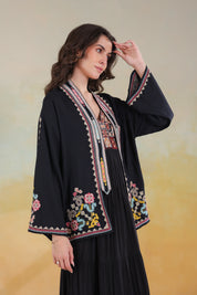 Women’s Black Rayon Solid Embroidered Shrug