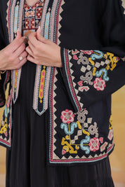 Women’s Black Rayon Solid Embroidered Shrug
