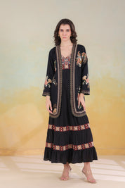 Women’s Black Viscose Rayon Embroidered Shrug