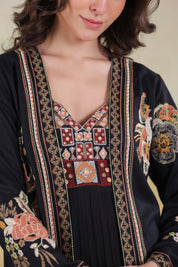 Women’s Black Viscose Rayon Embroidered Shrug