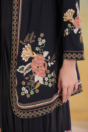 Women’s Black Viscose Rayon Embroidered Shrug