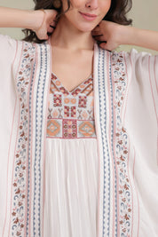 Women’s White Rayon Printed Embroidered Shrug