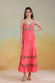 Women’s Peach Viscose Rayon Embroidered Dress