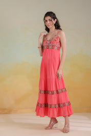 Women’s Peach Viscose Rayon Embroidered Dress