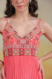 Women’s Peach Viscose Rayon Embroidered Dress