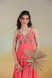 Women’s Peach Viscose Rayon Embroidered Dress