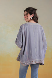 Women’s Grey Rayon Printed Embroidered Shrug