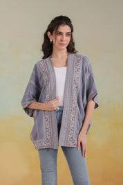 Women’s Grey Rayon Printed Embroidered Shrug
