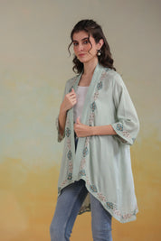 Women’s Green Viscose Rayon Embroidered Shrug