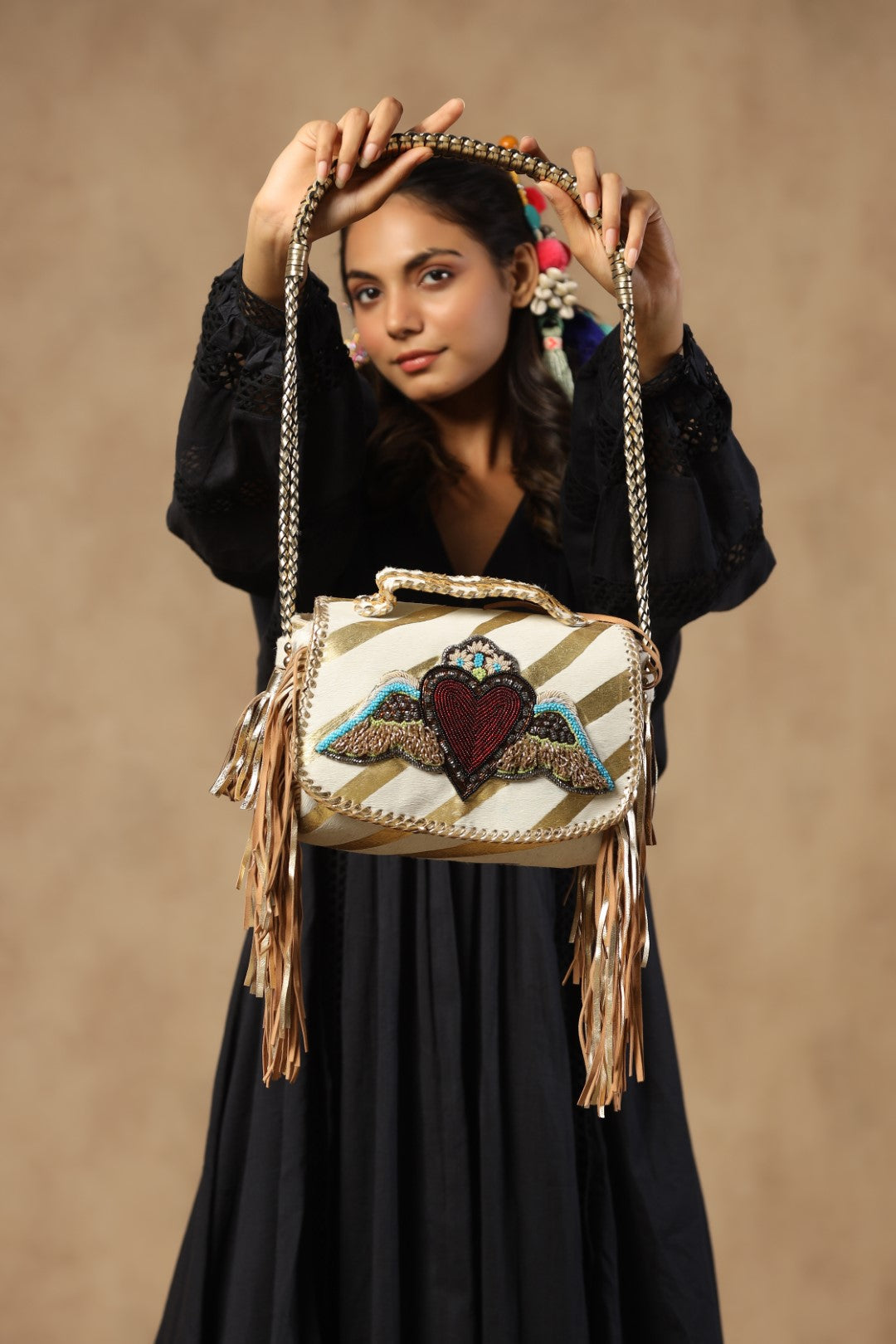 Women Handmade Leather Shoulder Bag With Leather Fringes