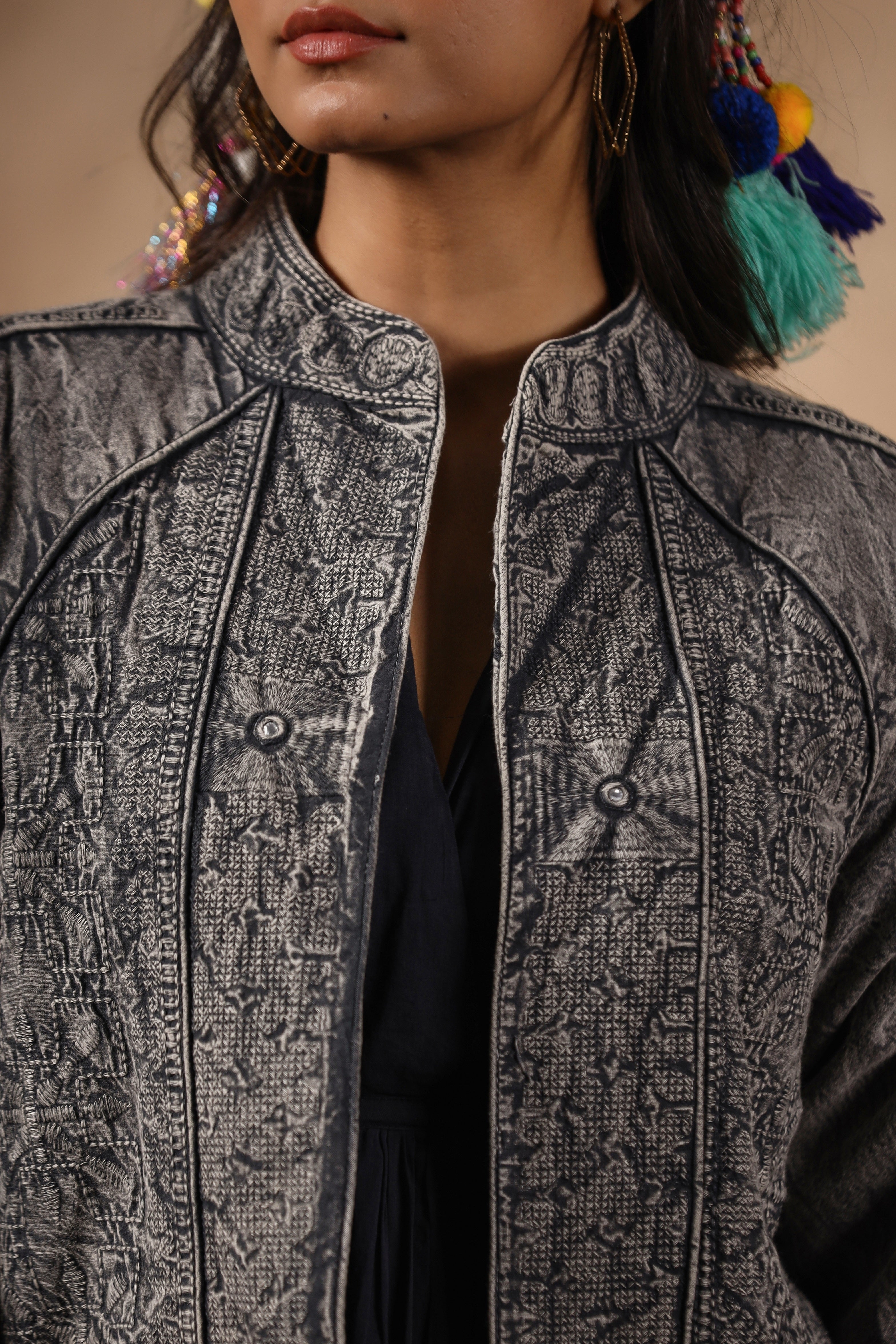Women Sheeting Fabric Embroidered with Mirror Work Jacket