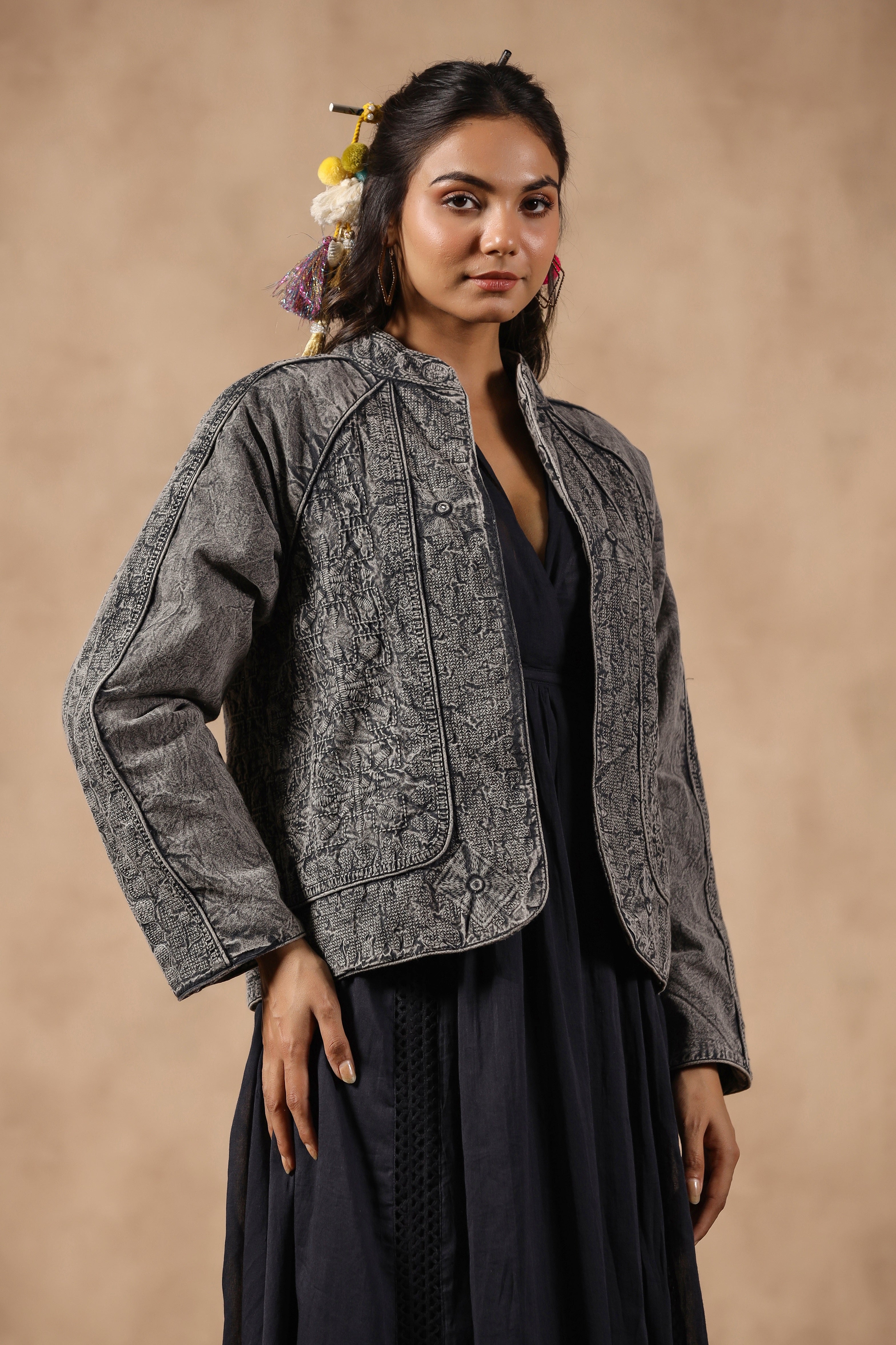 Women Sheeting Fabric Embroidered with Mirror Work Jacket
