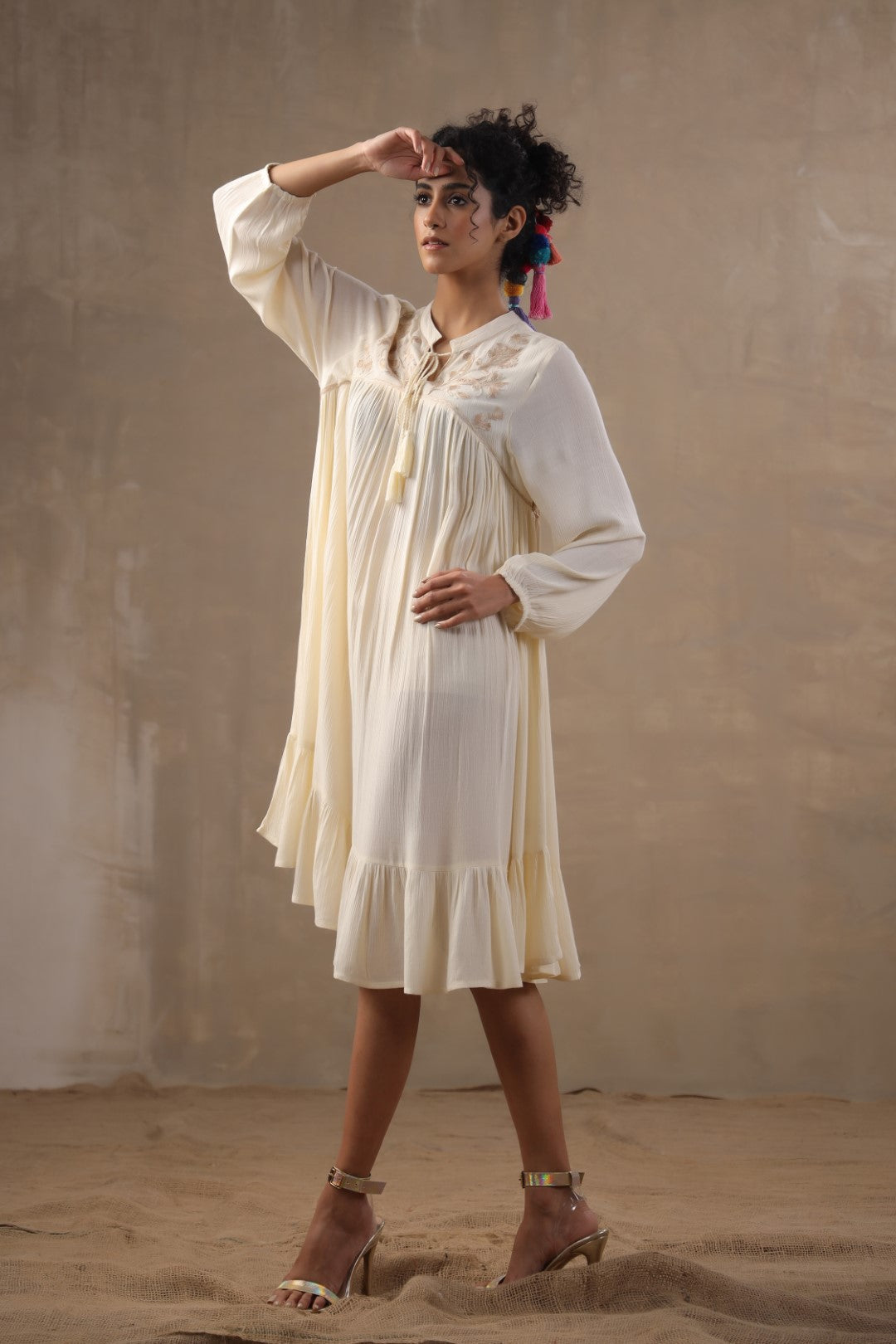 Women Rayon Embroidered Flared Mini Dress