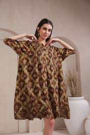 Women's Green Embroidered & Beads Work Rayon Mini Dress