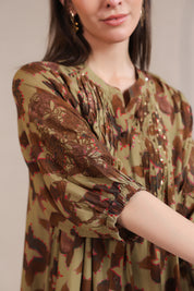 Women's Green Embroidered & Beads Work Rayon Mini Dress