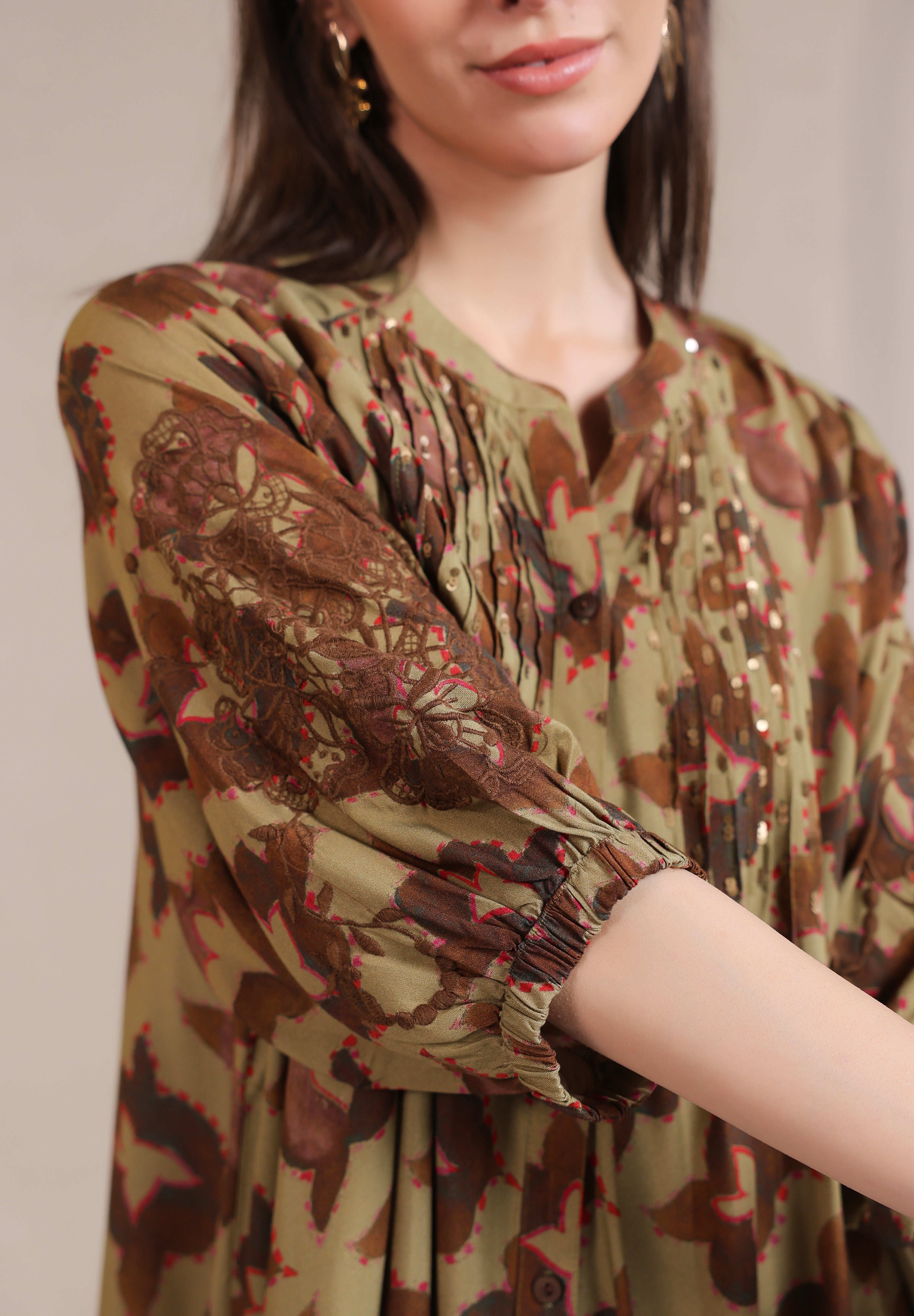 Women's Green Embroidered & Beads Work Rayon Mini Dress