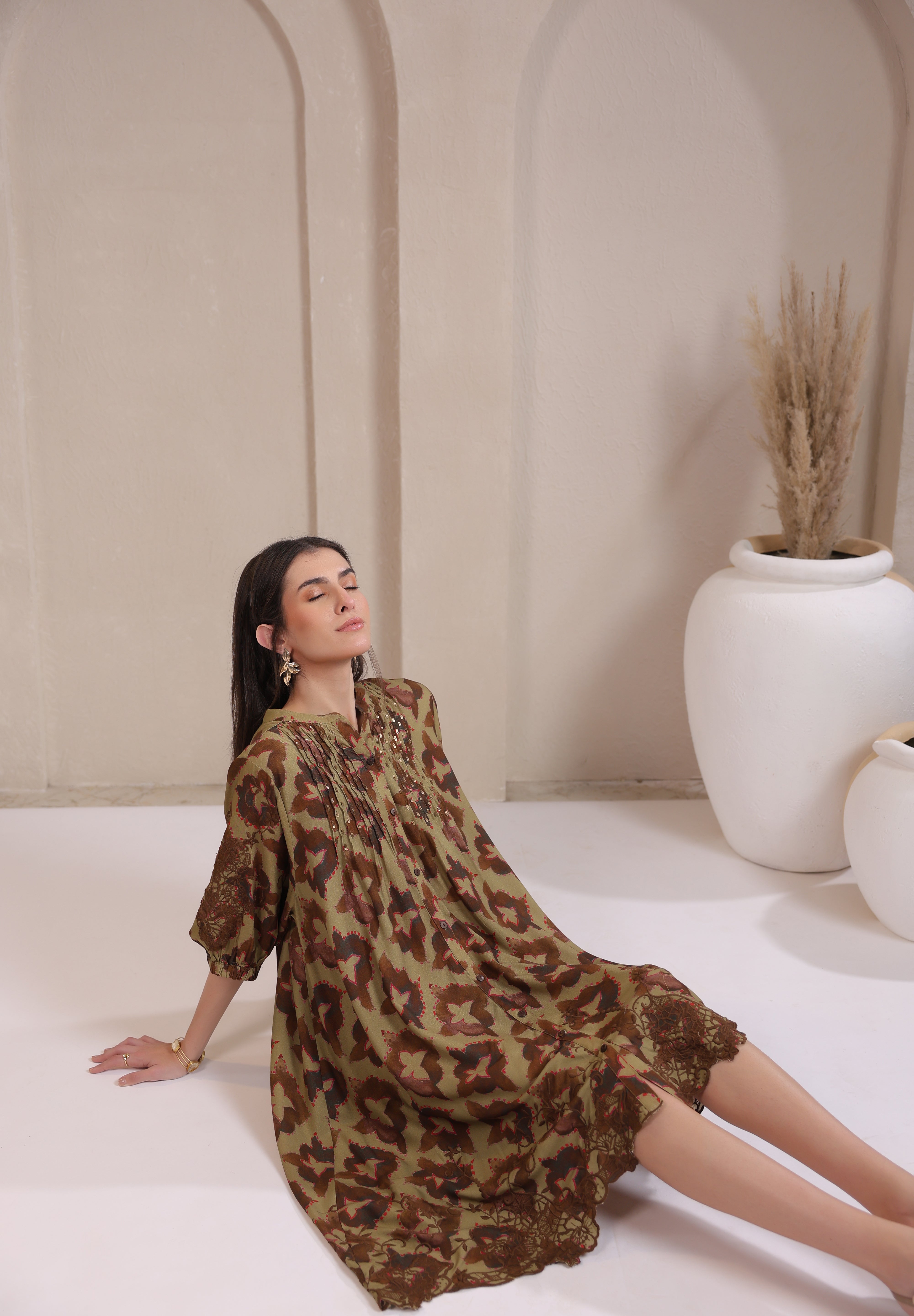 Women's Green Embroidered & Beads Work Rayon Mini Dress