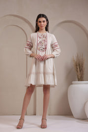 Women’s Cotton Linen Natural Color Embroidered Dress